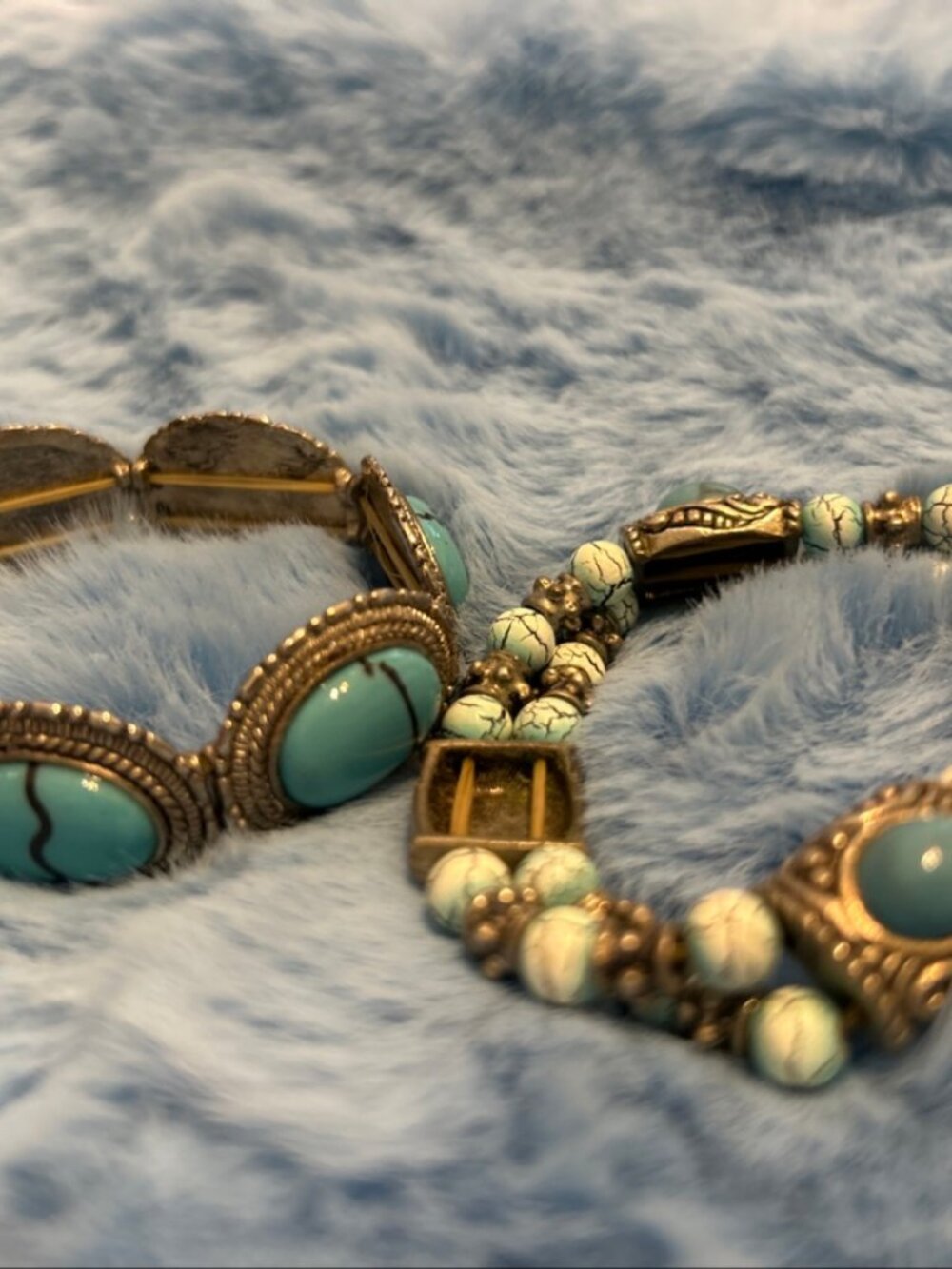 Vintage Turquoise Style Bracelet Bundle of 2 Elastic Band